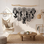 5 Pack Black Dream Catchers Boho Wall Decor Macrame Wall Hanging Large Moon Phase Handmade Traditional Dream Catcher for Bedroom Adult Living Room Home Halloween Decorations,Witchy Gifts(Black Set)