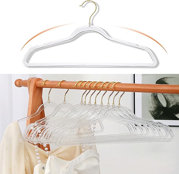 Clear Clothes Hangers 16", 20 Pack Plastic Coat Hanger for Adult Closet, Durable Ganchos de Ropa with Swivel Hook, Thin Space Saving Perchas de Plástico for Spaghetti Strap Dress Suit