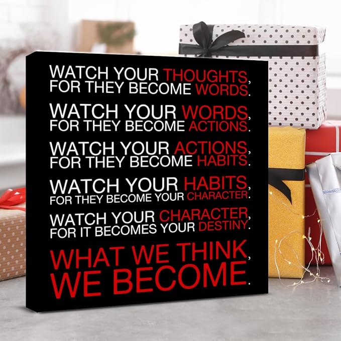 Watch Your Thoughts Motivational Classroom Posters, Inspirational Wall Decor Modern Canvas Painting Wall Art Framed Paintings for Office Living Room Bedroom Home Decorations, 8 x 8 Inches