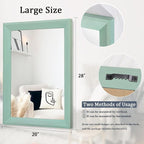 AAZZKANG Wood Framed Mirror Rectangle Modern Farmhouse Wall Mirrors Decor Large 28"x20" for Bedroom Living Room Bathroom Dressing Room Green