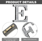 Qunclay 12'' Silver Crystal Diamond Bling Letters Crushed Diamond Decoration Wooden Glitter Letter with Screw and Hooks Rhinestone Gift for Wedding Y2k Mcbling Bedroom Wall Decor (Letter E)