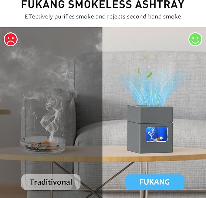 Aluminum Housing Smokeless Ashtray, Multifunctional 3 in 1 Smoke Ashtray with Lighter & USB Rechargeable, HEPA Filter, Home or Office (Grey)