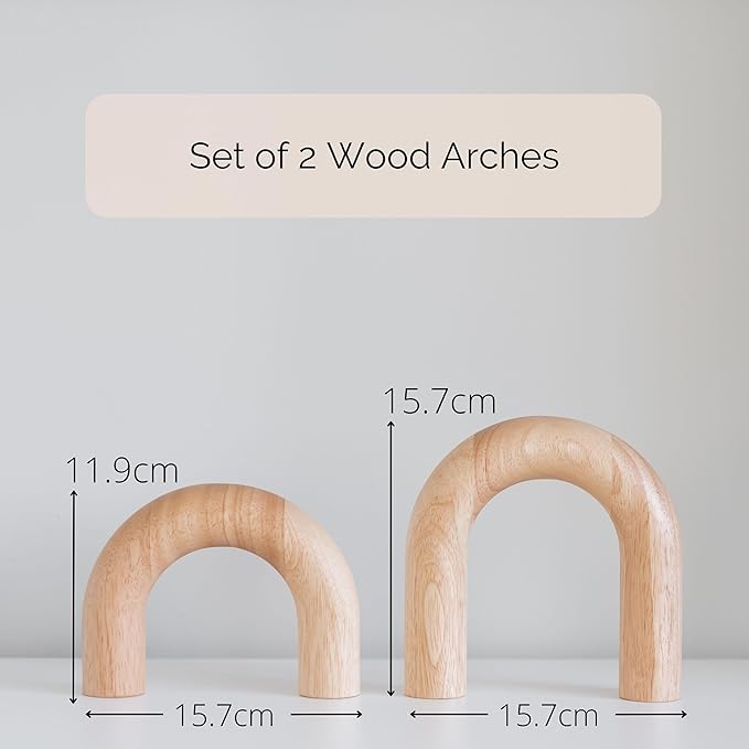PEAKOLY Wood Arch Decorative Objects - Modern Bookshelf Decor, Coffee Table Sculpture, Floating Shelf Decor Accents, Japandi Home Decorations for Side, Console and Entryway Table