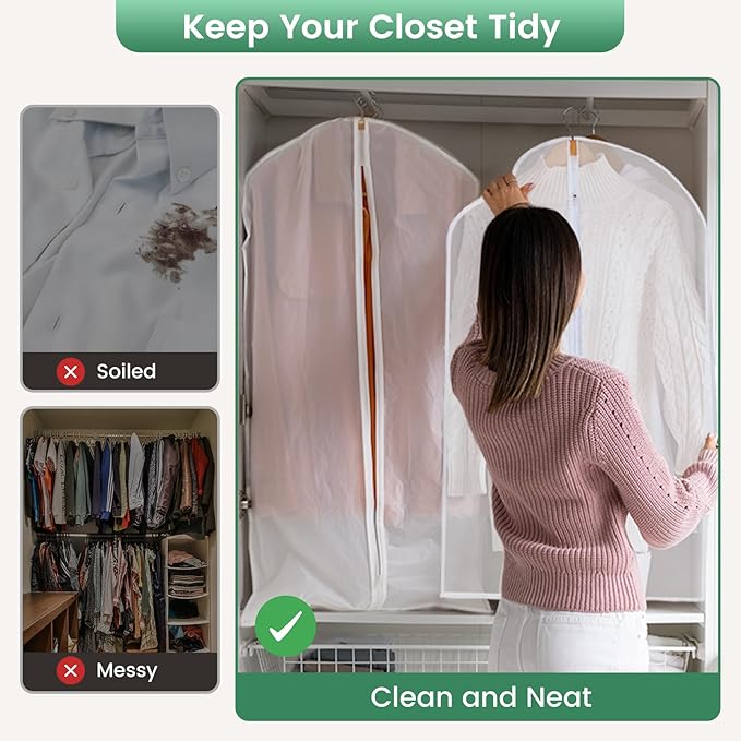 12 Pack Garment Bags for Hanging Clothes - Translucent Suit Bag for Closet Wardrobe Storage Travel - 24" x 42"