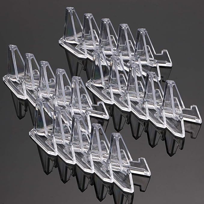 Hipiwe 20 Packs Mini Acrylic Easel Stands Clear Coin Display Easel Holder for Displaying Air-Tite Coins Pocket Watches Capsules Challenge Medals Casino Chips