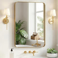 Sweetcrispy Bathroom Wall Mirror, 36x24 Inch Wall Mount Mirror for Over Sink, Modern Rounded Rectangle Vanity Mirrors with Matte Metal Framed, for Home Decor, Living Room, Bedroom, Gold