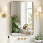 Sweetcrispy Bathroom Wall Mirror, 36x24 Inch Wall Mount Mirror for Over Sink, Modern Rounded Rectangle Vanity Mirrors with Matte Metal Framed, for Home Decor, Living Room, Bedroom, Gold