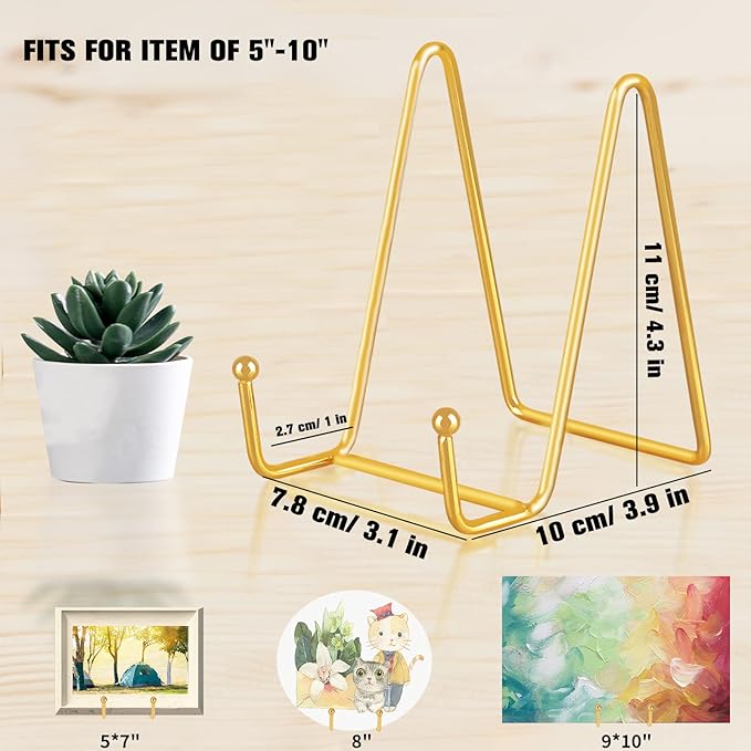 Decolore 4 Pack 4 Inch Display Stands Gold Plate Stands Metal Frame Holder Stand for Picture, Decorative Plate, Photo Easel, Artistic Work Display Stand, Picture Frames