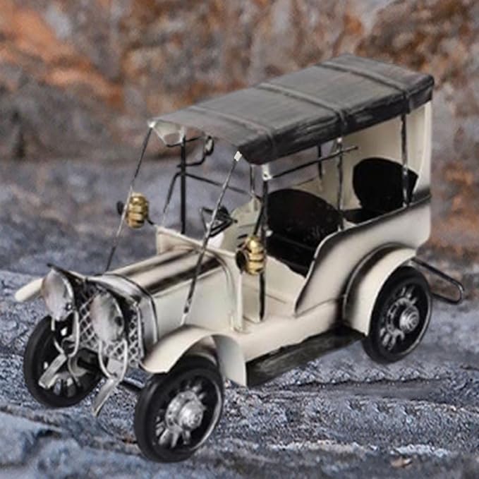Vintage Design Car Model Automobile Figurine Collectible for Farmhouse Table Bedroom Bookshelf, White
