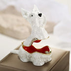 Hand Painted Trinket Box for Home Decor Accents, Enamel Hinged Jewelry Box for Bookshelf Office Table Desk Decoration, Classical Figurine Collectible Keepsake Animal Sculptures (Scottish Terrier)