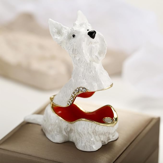Hand Painted Trinket Box for Home Decor Accents, Enamel Hinged Jewelry Box for Bookshelf Office Table Desk Decoration, Classical Figurine Collectible Keepsake Animal Sculptures (Scottish Terrier)