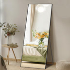 DUMOS 58"x19" Full Length Mirror, Full Body Mirror with Aluminum Alloy Thin Frame, Standing Mirrors with Leaning or Hanging, Suitable for Bedroom, Livingroom, Cloakroom, Black