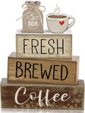 Yuntau 5 Pcs Wooden Coffee Bar Decor Cocoa Tiered Tray Decor Rustic Wood Bar Sign Gift Farmhouse Table Top Centerpiece Stacks Block Sign for Home Shelf Mantel Kitchen