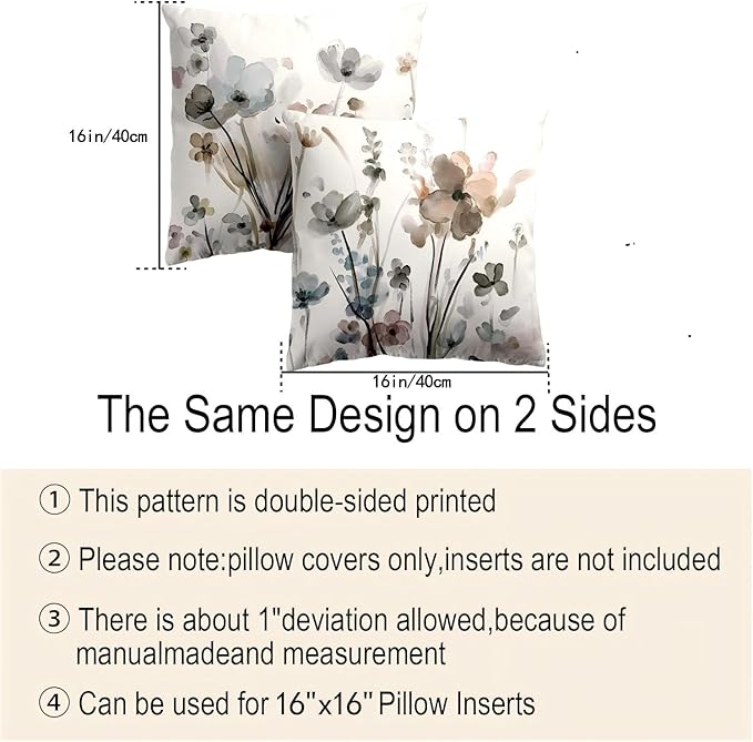Flower Throw Pillow Covers 16x16 Set of 2, Flowers Pillow Cushion Cases,Decorative Square Pillowcases for Sofa Couch Bedroom Living Room Car