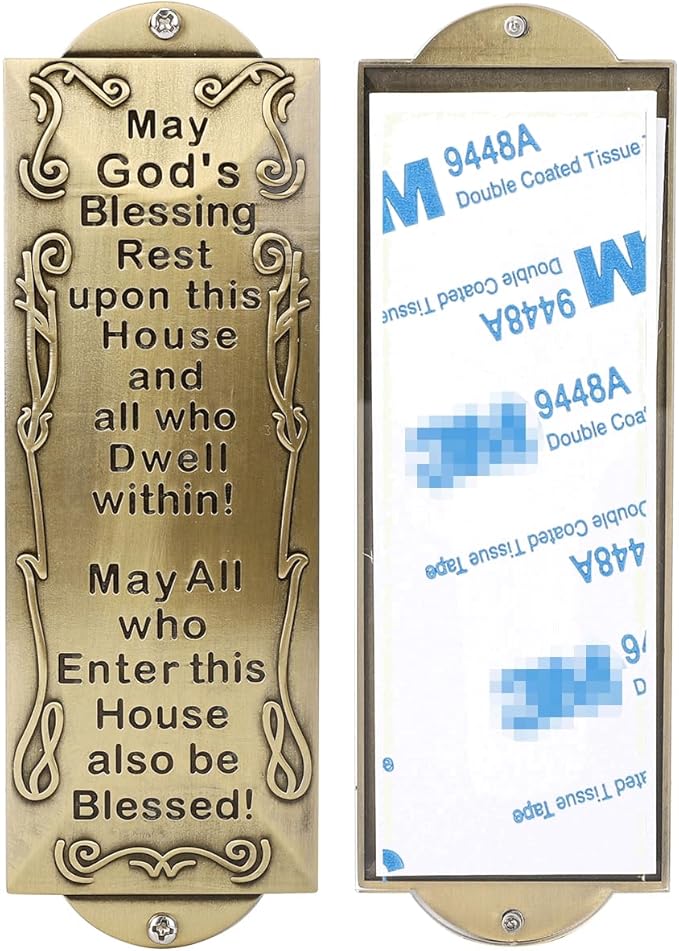 BRTAGG Metal Mezuzah For Door, Install Use Double-sided Tape, 6" High by 2" Wide for Front Door, Blessing House, Bless People, English Scripture, Easy Peel and Stick Mezuzahs Cover Jewish Gifts
