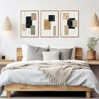 KAlRNE Neutral Abstract Framed Canvas Wall Art Set of 3(16”X24”),Black Beige and Brown Wall Decor,Modern Minimalist Block Lines Art Prints For Living Room Bedroom Office