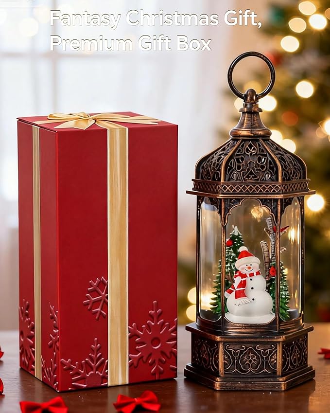 Large Snowman Snow Globe, Cardinal Christmas Tree, Lighted Snow Globes Lantern, Musical&LED Lights, 8 Classic Songs, 6-Hour Timer, Xmas Gifts and Holiday Decoration