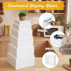 Geelin 6 Pack Acrylic Risers for Display Acrylic Cube Boxes Risers Display Stands with Hollow Bottoms Decorative Stand for Jewelry Candy Table Decor 6 Sizes(White,7 to 12 Inch,Square)