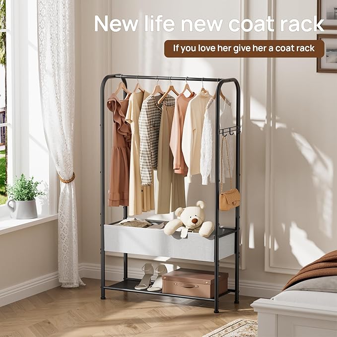 Freestanding Metal Garment Rack - Heavy Duty Coat & Clothes Hanger for Hanging/Drying, Portable Closet Storage for Laundry Room/Bedroom, Black