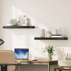 HOOBRO Floating Shelves for Wall, Wall Mounted Shelf Set of 2, 23.6" Hanging Shelf with Invisible Brackets, for Wall Decor Storage in Bathroom Bedroom Kitchen Living Room Office, Black BK60BJ01
