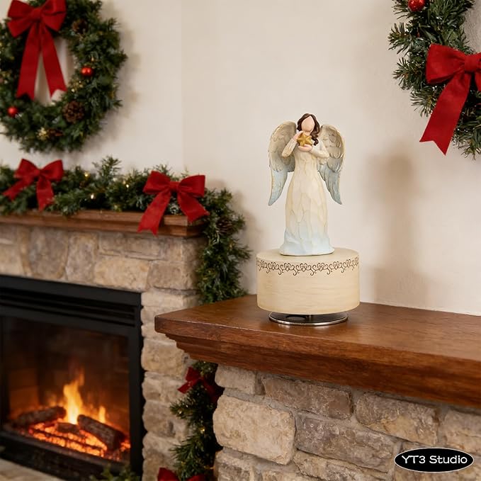 Music Box with Rotating Angel Figurine, Hand-Painted Sculpted Guardian Angel Musical Boxes Gifts for Women Mom Girlfriend, Musical Birthday Mother's Day, Keepsake Home Decor