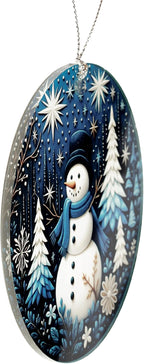 Warming Snowman Christmas Ornaments 2026, Blue & White Winter Forest Decoration for Holiday Tree Window Car, Snowman Decor for Home, Christmas Decorations, Winter Gifts for Friends Family Coworkers