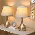 Touch Table Lamp for Bedroom Set of 2, 3-Way Dimmable Bedside Lamp for Nightstand, 17” Modern Metal Desk Lamp with Linen Shade for Living Room, Kids Reading, Dorm, Home Office Decor, Bulb Included