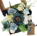 Idyllic Blue Artificial Flower Box, Wedding Table Centerpiece, Party Decoration Floral Arrangement in Box, Ready-to-Use Home Decor