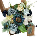 Idyllic Blue Artificial Flower Box, Wedding Table Centerpiece, Party Decoration Floral Arrangement in Box, Ready-to-Use Home Decor