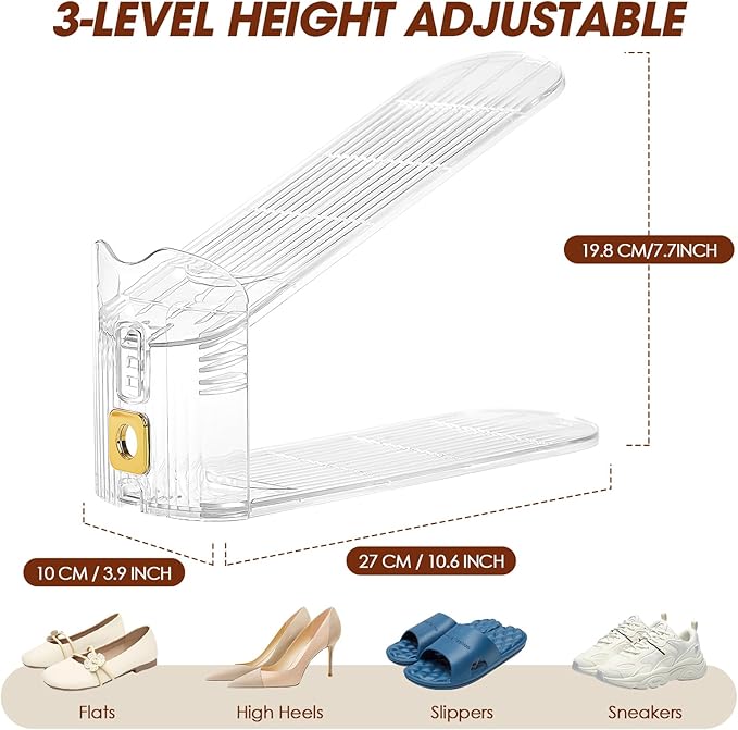 24 Pack Shoe Slots Organizer for Closet, Adjustable Shoe Stackers for a Pair of Shoes Shoe Rack Storage Shoe Space Saver 50% Shoe Shelf Display Holder for Closet