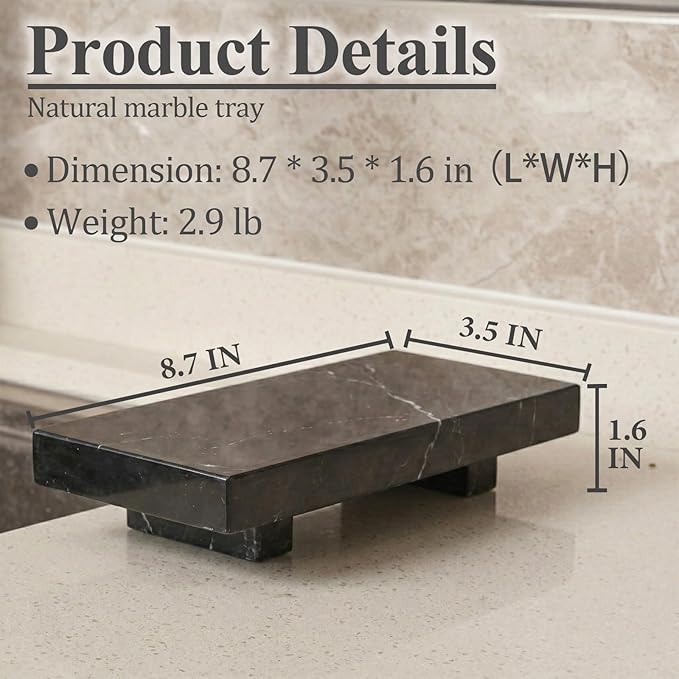 Natural Marble tray pedestal stand, Soap Dispenser Holder, Modern Marble Riser For Decor Display, Soap Pedestal For Bathroom, Kitchen, Home Decor (Marquina Black)