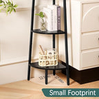 Yoobure 4-Tier Corner Shelf with Metal Frame, Ladder Bookshelf Display for Bedroom Living Room, Tall Bookcase Plant Stand, Wood Small Shelf Stand Home