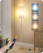 Set of 2 Dimmable Floor Lamps for Living Room with 2 Remotes and Foot Switch, 64.4”Modern Standing Lamp, Corner Lamp for Bedroom, Bulb Included, 3000K-6500K, White and Gold DCW06LDP205W1