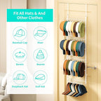 HapiRm Over Door Hat Organizer - 4 Tier Wall Mounted Hat Rack with 24 Hooks and 10 Movable Clips, Hanging Baseball Cap Organizer Storage Holds to 34 Caps for Door, Bedroom, Closet(White)
