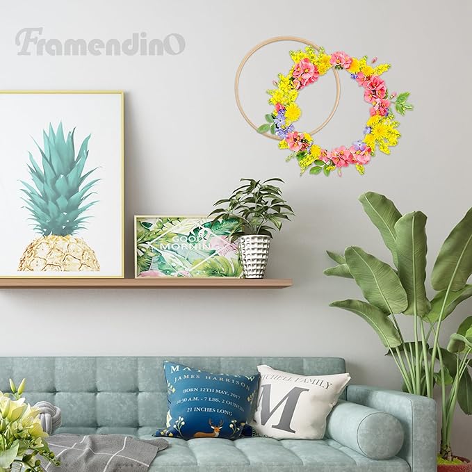 Framendino, 20 Pack Wooden Bamboo Ring Hoop Dream Catcher Rings Macrame Floral Hoops Craft for DIY Wedding Wreath Wall Hanging Decorations (8 in)