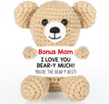 WELLBANEE Mother Gift Bonus Mom, Handmade Crochet Bear for Sentimental Mothers Day Birthday Present for Stepmom, Appreciation Keepsake for The Best Bonus Mom Ever, Small Desk or Shelf Décor Bear
