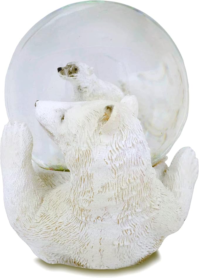 Elanze Designs White Polar Bear Mommy and Cub Magical Whimsical Tabletop Dresser Nightstand Figurine Miniature 45MM Sturdy Polyresin Glitter Water Snow Globe Decoration