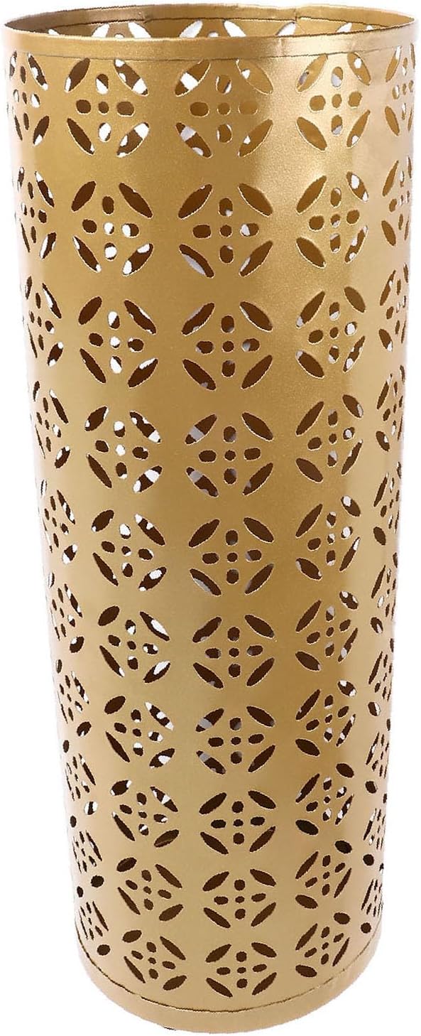 Umbrella Stand, Umbrella Holder for Entryway, Round Proof Hollow Metal Umbrella Holder Bin for Home Entryway (Gold)