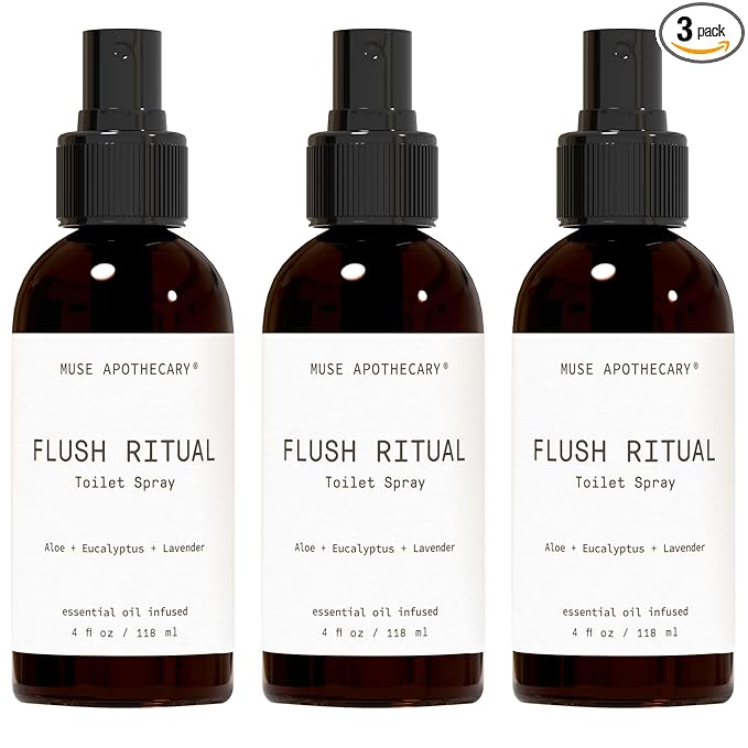 Muse Apothecary Flush Ritual - Aromatic & Refreshing Toilet Spray, Use Before You Go, 4 oz, Infused with Natural Essential Oils - Aloe + Eucalyptus + Lavender, Pack of 3