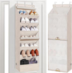 STORAGE MANIAC Over the Door Shoe Organizer with Curtain Dustproof Heavy-Duty Large Deep Pocket Hanging Shoe Organizer for Closet Dorm & Narrow Door Storage Shoe Holder Shoe Rack, 7-Shelf Beige 1 Pack