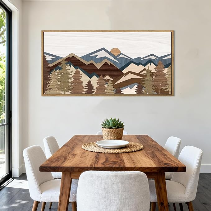 BINCUE Large Mountain Wall Art Framed Boho Wall Decor Mountain Artwork Landscape Wall Pictures Rustic Mountains Paintings Boho Landscape Art Prints Rustic Farmhouse Decor for Office Living Room Bedroom 20x40 Inches