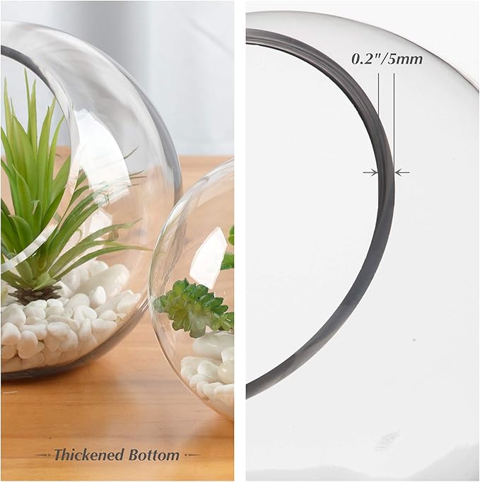 WGV Slant Cut Bowl Glass Vase Bulk, Width 9", Height 9", Clear Round Globe Planter Terrarium Orb, Candy Dish, Fruit Jar, Floral Container for Home Office Decor, 4 Pieces