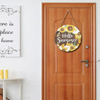 Hello Summer Sign 12 x 12 Inch Summer Themed Sunflower Welcome Sign Front Door Decor Farmhouse Porch Decoration Sunflower Round Wooden Hanging Sign for Home Garden Farmhouse Yard