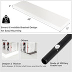 Venusmiles Floating Shelves for Wall, 48 Inch Wide x 12 Inch Deep Floating Shelves, Long Wood Floating Wall Shelf Shelves for Living Room Bathroom Bedroom Kitchen Home - (White, 48" W x 12" D x 2" H)