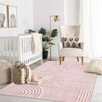Lahome Abstract Washable Rugs, 4x6 Pink Rug for Bedroom Nursery Soft Non Slip Modern Living Room Rug, Ultra-Thin Non-Shedding Throw Carpet for Entryway Kitchen Office(4'x6',Pink)