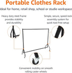 Amazon Basics Heavy Duty Portable Rolling Garment Rack, Hanging Clothes Organizer Rail for Display and Storage, Easy to Assemble, 72 x 60 inches, Black