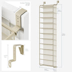 Whitmor 36 Pair Over The Door Shoe Organizer, 12 Tier Hanging Shoe Organizer, Heavy Duty Metal & Mesh Shoe Holder, Hanging Shoe Rack for Closet Organizer & Storage, 69"L x 21.7"W x 7.5"H, Oat