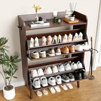 Shoe Storage Cabinet with 2 Flip Drawers, Entryway Shoe Cabinet with 2 Metal Hooks & Adjustable Shelves Freestanding Shoe Organizer Narrow Shoe Rack for Entrance Hallway Foyer Front Door,Rustic Brown