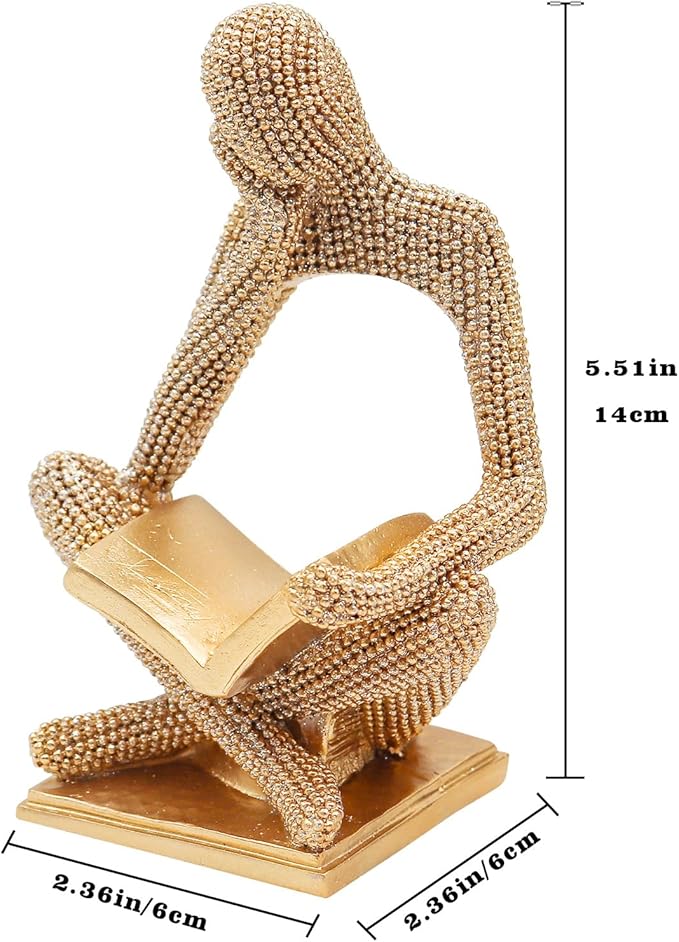 Sparkling Gold Reading Women Statue, Thinker Sculptures, Abstract Art Ornament, Modern Aesthetic Figurine Decoration for Home Living Room Bedroom Office Shelf Table Desk Bookshelf Decor