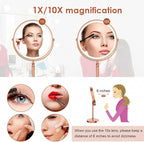DEIOVWXS Makeup Mirror, 3000mAh Rechargeable Double-Sided Magnifying Vanity Mirror with 3 Colors, 1X/10X, Adjustable Brightness, Gifts for Mom, Mothers Day, Women, Wife, Girls, Dorm Room Essential
